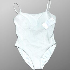 Athleta NWT White Pique One Piece Swimsuit Scoop Neck Adjustable Straps UV 40+ M